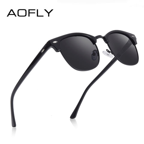 AOFLY Brand Designer Polarized Sunglasses Men Vintage Half Meta