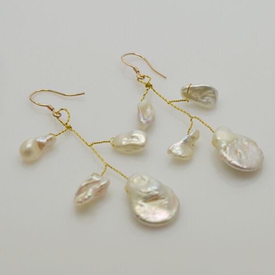 100% Natural Baroque Pearl Earring White Real S925 needle