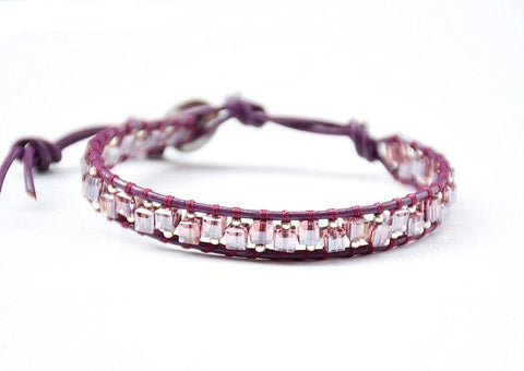 purple square crystal mix seed beads wrap bracelet