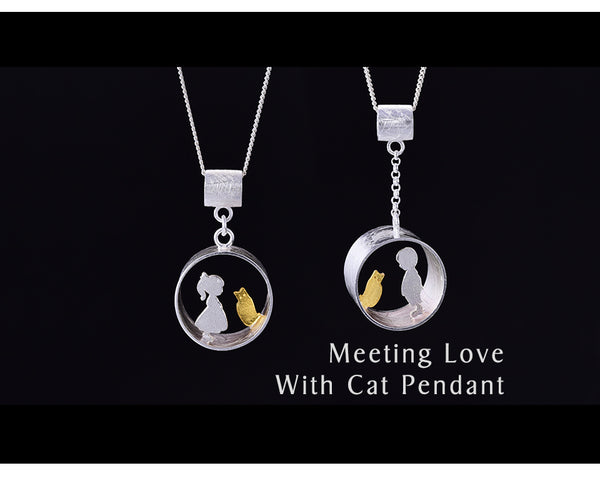 Real 925 Sterling Silver Creative Handmade Fine Jewelry Meeting Love With Cat Pendant without Necklace