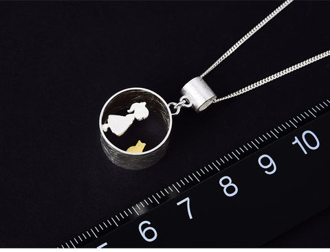 Real 925 Sterling Silver Creative Handmade Fine Jewelry Meeting Love With Cat Pendant without Necklace