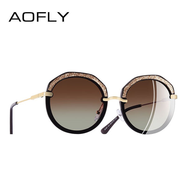 AOFLY BRAND DESIGN New Fashion Round Sunglasses Shining Frame Polarized Sunglasses Women